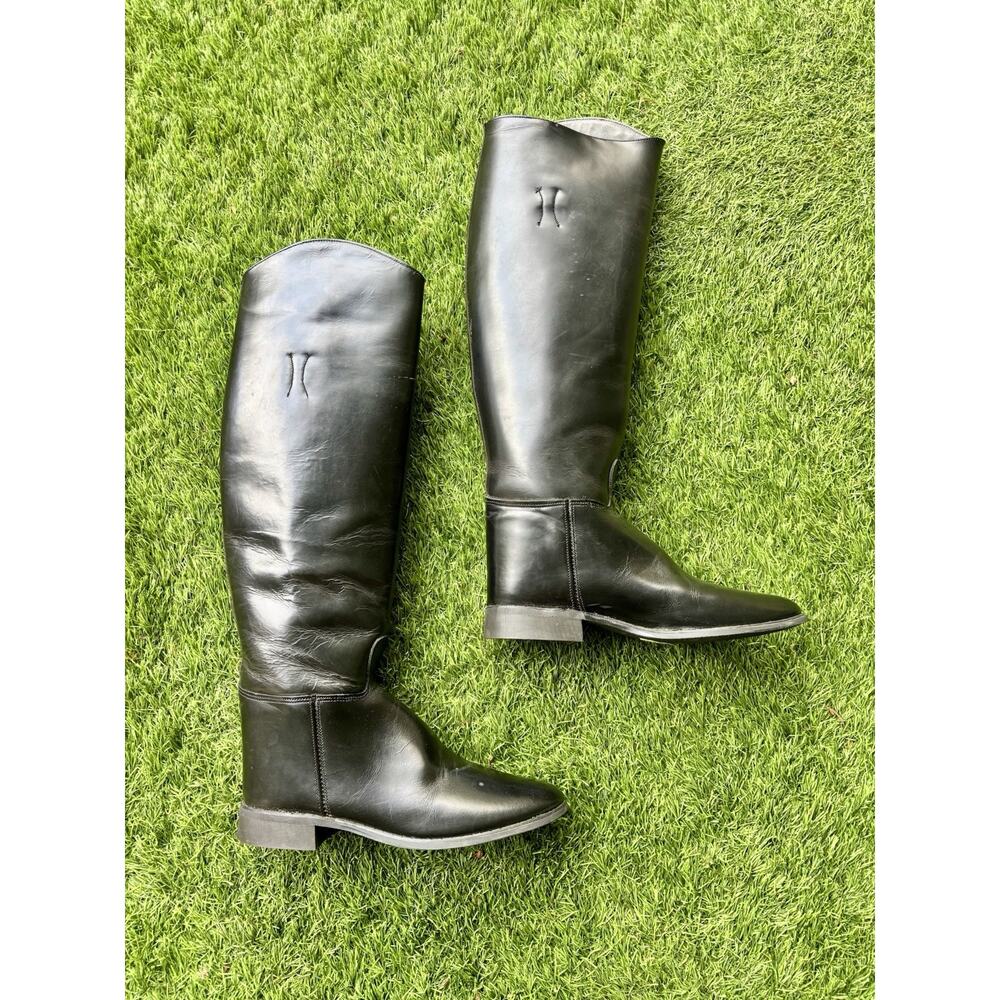 Vintage USA Made Equestrian Riding Boots Women 8 Black Leather Slim
